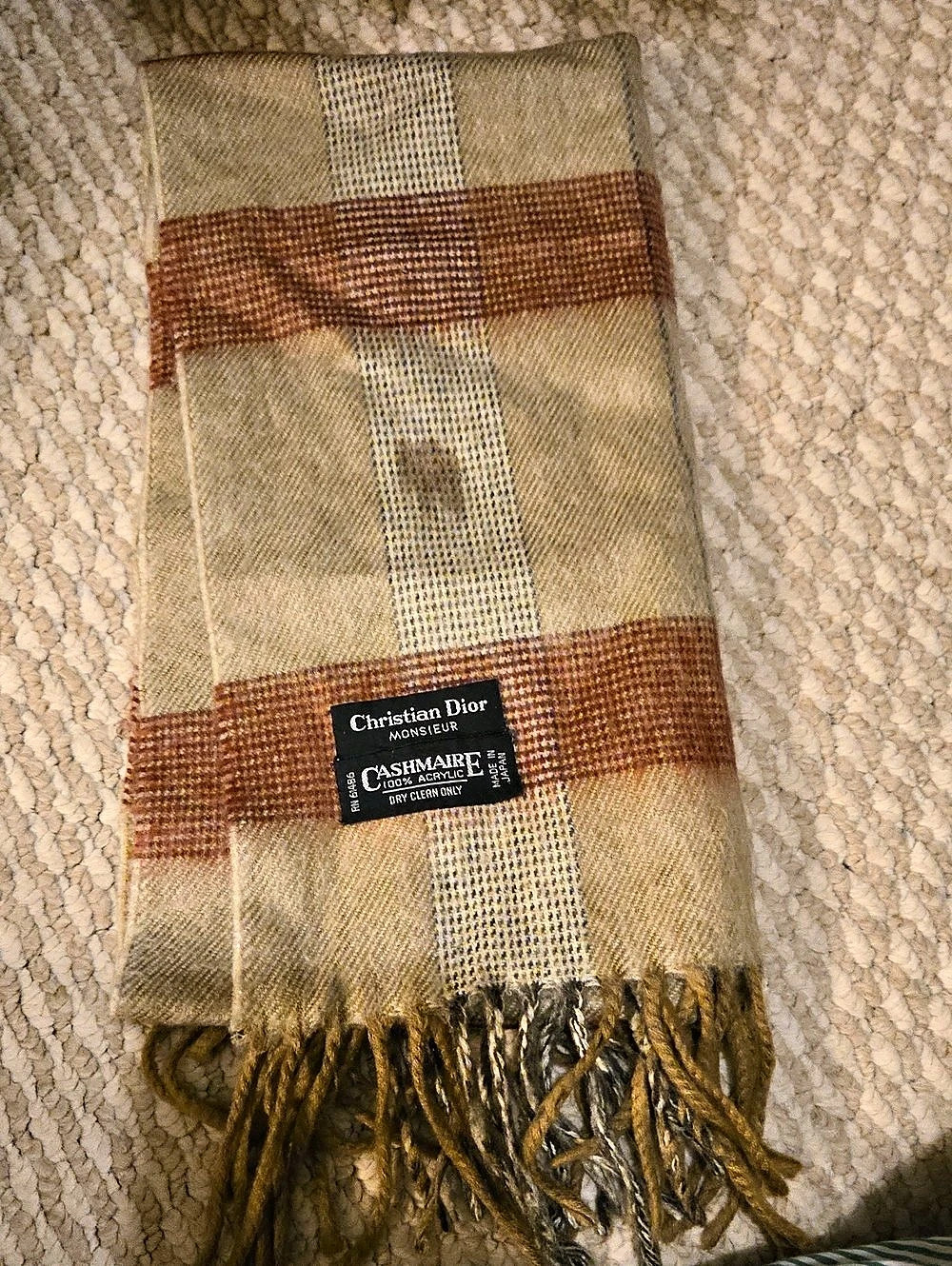 Christian Dior Monsieur Cashmaire Plaid Scarf Plaid Scarf in Brown & Tan